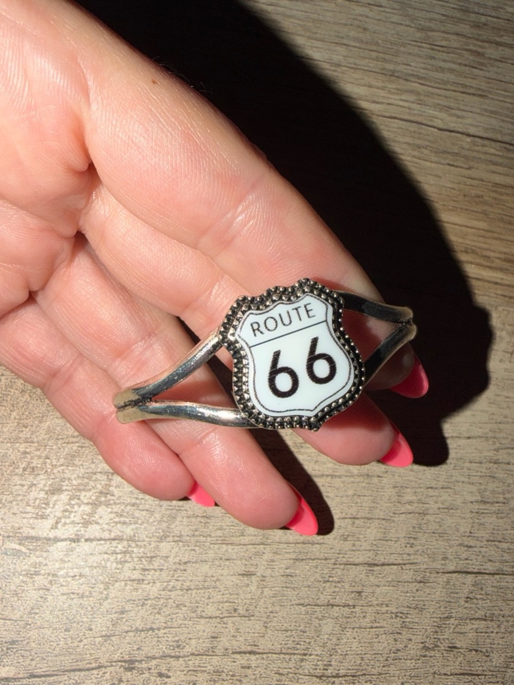 Route 66 Shield Cuff Bracelet - Silver White